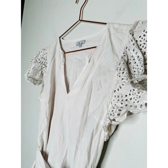 RAILS White Lace Cutout Flutter Sleeves Cotton Blend Tie Waist Gia Dress Size XS - Picture 10 of 10